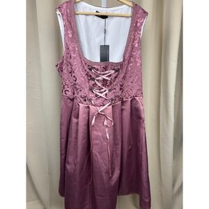 NWT Kancy Kole Dirndl Dress XL Mauve Pink Lace-Up Bodice Oktoberfest Cottagecore